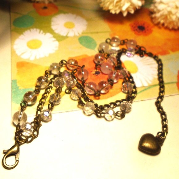 Natural quartz & Faceted glass AB crystal 3 strand Bracelet in antique bronze - Picture 3 of 4